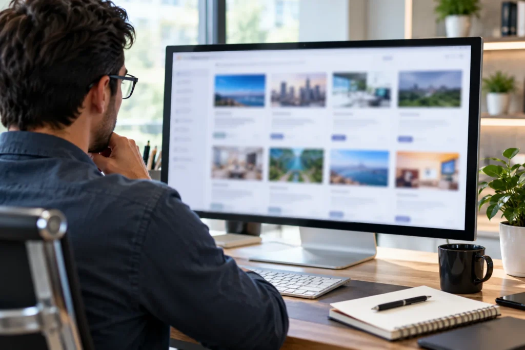 SEO specialist reviewing blogs for guest post opportunities
